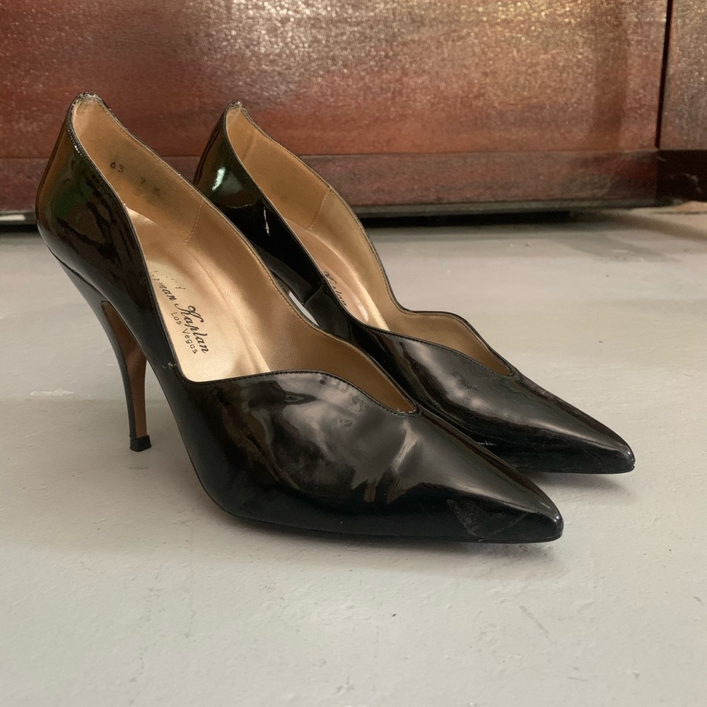 Black patent leather high heels